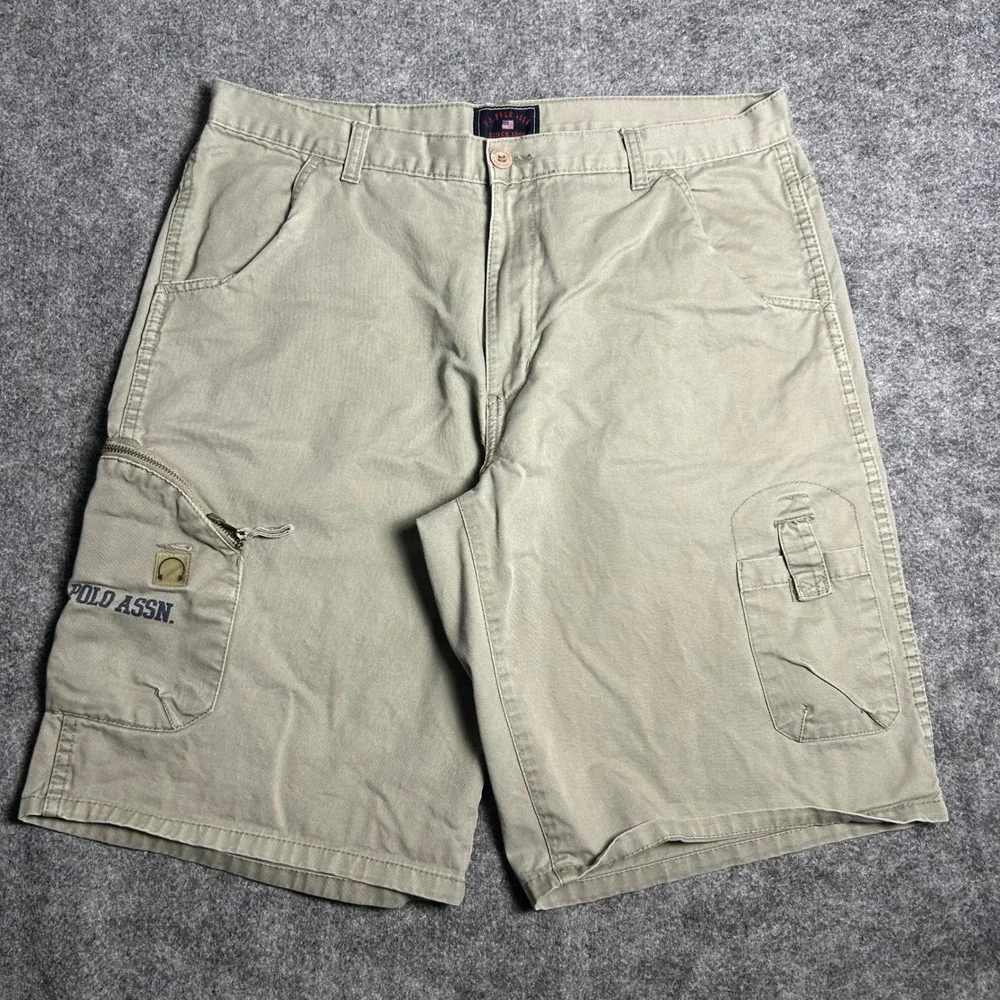 US Polo Assn Cargo Shorts Khaki Tan Baggy Skater Y2K Retro Size 36